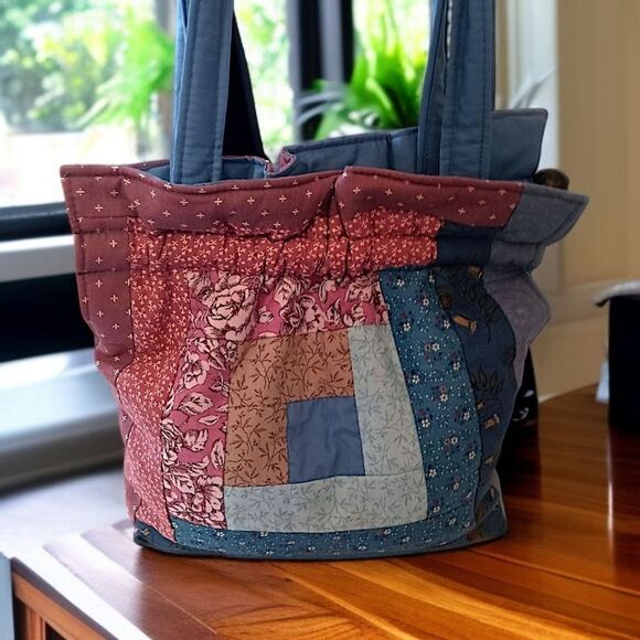 Hand Crafted Quilted Fabric Shoulder Bag Handbag Cottage Hippie Farmhouse Boho - Picture 14 of 16